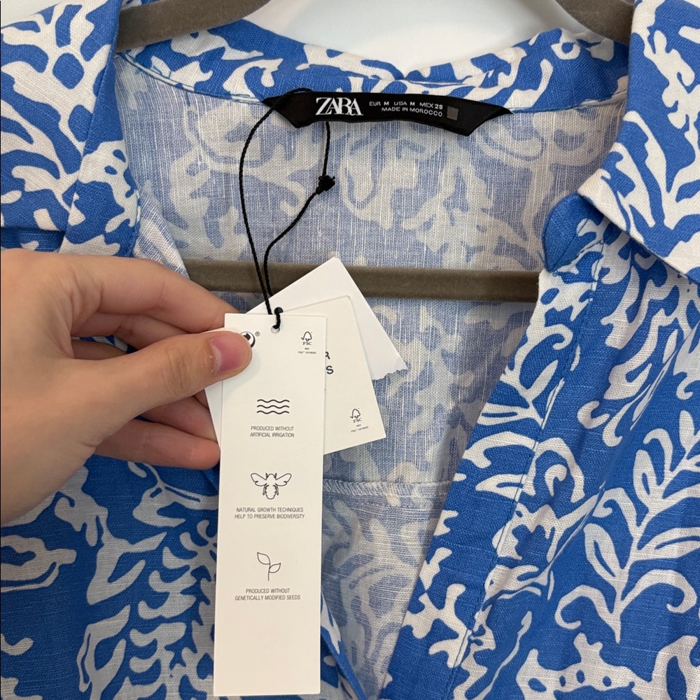 Zara Blue and White Floral Midi Dress - Picture 6 of 10